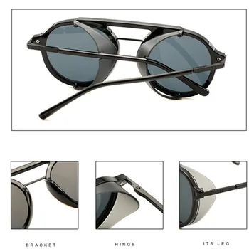 YOOSKE Retro Rotund ochelari de Soare pentru Barbati Brand Clasic Steampunk Ochelari de Soare Nuante pentru Femei Vintage Gotice Punk Abur UV400 Ochelari