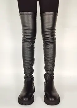 RIBETRINI calitate cu un Design feminin brand genunchi ridicat cizme negre cu fermoar scurt de pluș cald cizme pentru femei toamna iarna pantofi de femeie