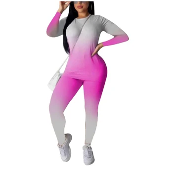Hirigin 2020 Toamna Femei Costum de Sport Set 2 buc Neon Topuri cu Maneci Lungi Pantaloni de Antrenament Femei Casual Haine Treninguri Costume Set
