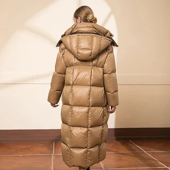 Peste genunchi mai cald Bumbac haina de iarna cu gluga pufoasa pufoaice de sex feminin cu glugă groasă cald supradimensionat din bumbac jachete F366