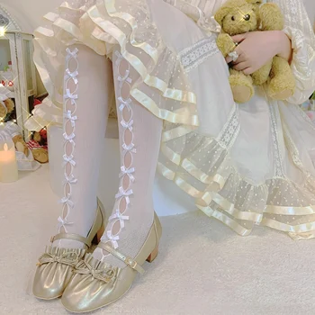 Lolita Ciorapi Femei Japoneze Gol Afară Bowknot Tapiterie Dantelă Albă Subțire Morman Morman de Șosete Fete JK Uniformă Ornamente Vițel Șosete