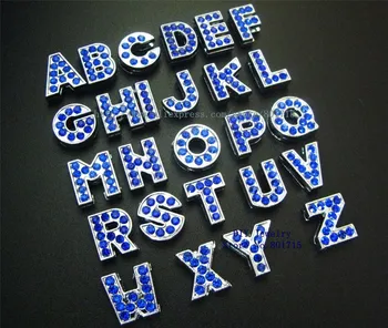 26pcs 8mm-O-Z întuneric albastru stras Glisați litere DIY litere DIY Charmfit guler pentru animale de companie