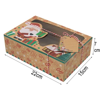 Nostru Cald 12buc Crăciun Cookie Cutie de Cadou Cu Capac Clar Fereastră Hârtie Kraft Cutii 2021 Cadouri de Anul Nou Cutie Favoruri DIY Consumabile