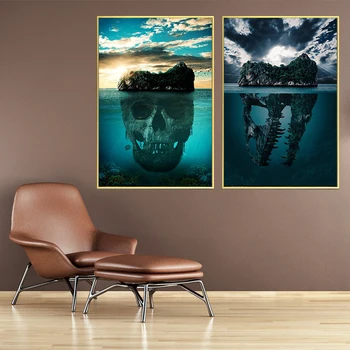 Panza Poster HD Schelet de Munte în Mare, Picturi Peisaj Hoom Decor perete living de lux Lumina pictură Modernă