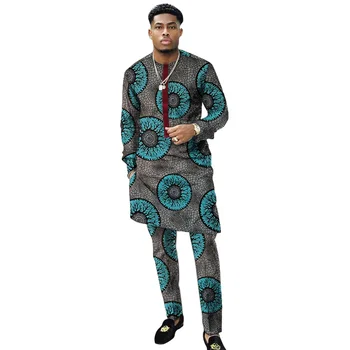 Africa de Imprimare Tricou+Pantaloni Barbati Set Haine cu Maneca Lunga Topuri Patch Pantaloni Nigerian Tinutele Masculine Uzura Nunta Personalizate