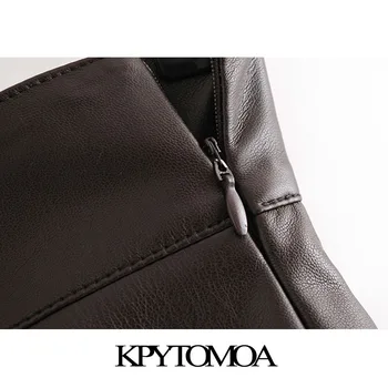 KPYTOMOA Femei 2020 Moda Faux din Piele Vizibil Cusătură Detaliu Pantaloni Vintage Talie Înaltă, cu Fermoar Lateral de sex Feminin Glezna Pantaloni Mujer
