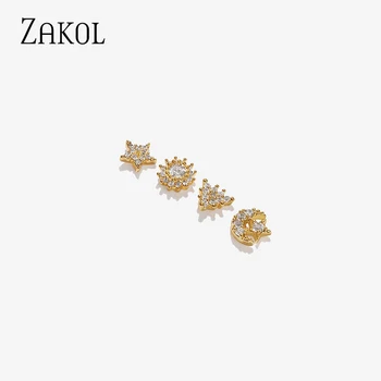 ZAKOL 20 de Modele de Moda zircon Stele, Luna Formă de Mici Stud Cercei Set pentru Womne Fete de Culoare de Aur de Bijuterii FSEP2626