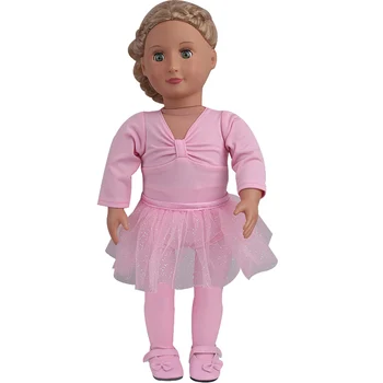 18 inch Fete haine papusa roz costum de balet, este o gimnastică tinuta American nou-născut rochie de jucarii pentru Copii se potrivesc 43 cm baby dolls c875