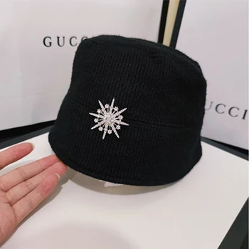 2020 Toamna Și Iarna Pălărie Găleată De Nișă Design Retro Galben Doamnelor Xiaoxiang Vânt Pescar Pălărie Alb Stras Femei Pălărie Cald