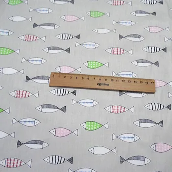 Jumătate de metru bumbac desene animate pește pisică imprimare tesatura de pat pentru copii sac manual de îmbrăcăminte rochie material B338