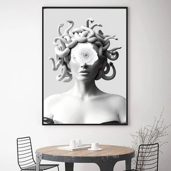 Vaporwave Sculptura De Medusa Canvas Postere de Arta Graffiti Art Panza Picturi Pe Perete Coperta Față de Medusa Poze