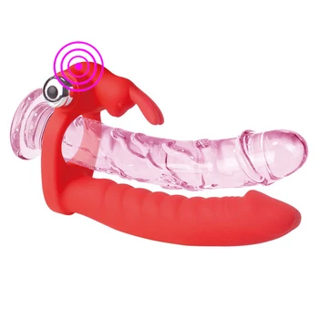 Sex Silicon 7 Viteza de Iepure pasarici rase Penis artificial Vibratoare cu Curea Pe Penis Colivie Inel Vibrator Anal Plug G spot Masaj Jucarii Sexuale pentru Femei Barbati