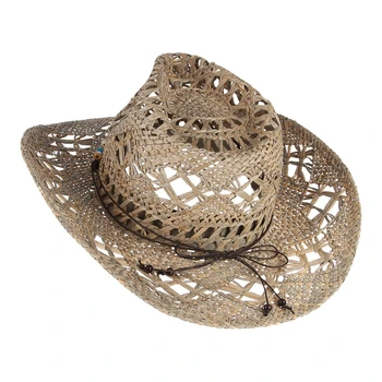 GEMVIE Nou Paie de Vest Pălărie de Cowboy Pentru Femei Fermiera Pălării de Vară Pentru Doamna Palarie de Soare Cu Piele Curea cu Margele Plajă Capac Panama
