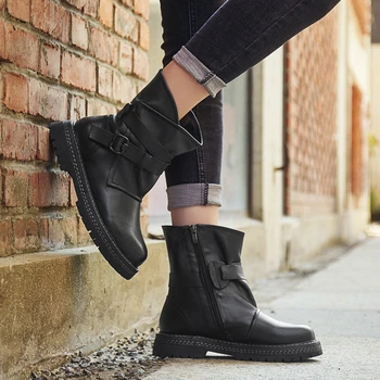 New Vintage din Piele Cizme pentru Femei Încălțăminte de Iarnă de la Jumătatea vițel Cizme Martin Doamnelor Papuceii Designer de Pantofi pentru Femei de Lux 2019