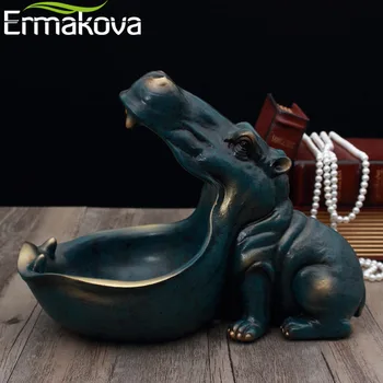 ERMAKOVA Rășină Hipopotam Statuie Hipopotam Sculptură Figurine Cheie Bomboane Recipient Decor Acasă Decor de Masă Accesorii