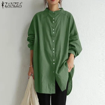 ZANZEA Elegant de Birou Solid Shirt 2021 Primăvară Moda Femei Maneca Lunga Butoane Bluza Casual Blusas Femininas Topuri Largi Tunica