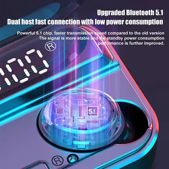F9-3 Bluetooth 5.1 Căști fără Fir, Căști cu Microfon TWS setul cu Cască de Control Tactil 9D Muzica Pavilioane cu Lanterna