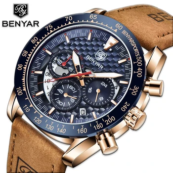 BENYAR Top Brand Nou pentru Bărbați Ceasuri de Curea din Piele de Lux Sport Impermeabil Cuarț Cronograf Ceas Militar Barbati Ceas Reloj Hombre
