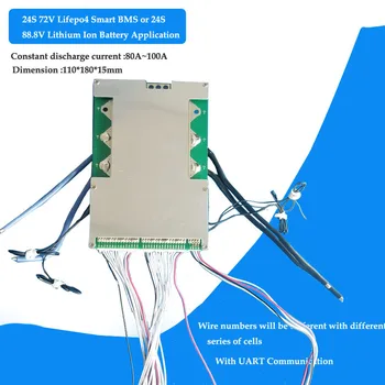 24S Li-ion sau 72v Lifepo4 Baterie Inteligente BMS cu UART comunicare bluetooth PCB 87.6 V sau 100.8 V Cu 60 la 100A Curent