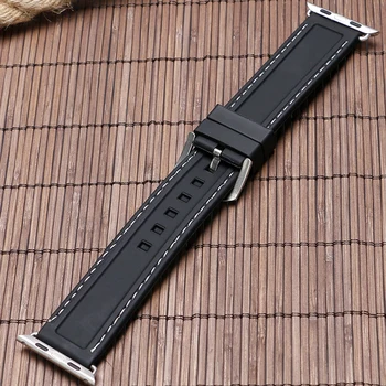 42mm 38mm Cauciuc Watchband pentru iwatch Apple Watch Sport Benzi de Silicon Negru rezistent la apa Ceasuri Curea Bratara + 2 Baruri Primăvară