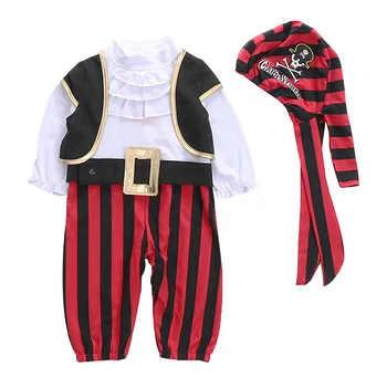 Cu Capac de Vest Red Knight Pirat Halloween Costum Salopeta Stripe Costum baietel Halloween rochie de petrecere copii copil haine de 3-15M