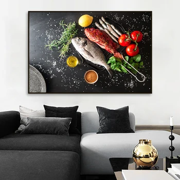 Pește, Legume, Condimente Panza Pictura Bucătărie Modernă, Postere si Printuri de Arta de Perete Imagini de produse Alimentare pentru Camera de zi de Decorare Murală