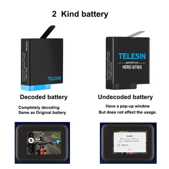 TELESIN Complet de decodare li baterie pentru Gopro 8 7 6 5 si kit de încărcare încărcător pentru go pro hero 8 5 6 7 hero8 de acțiune aparat de fotografiat
