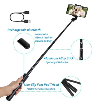 Selfie Stick Trepied, Toate in 1 Portable Extensibil Selfie Stick cu Bluetooth de la Distanță și Umple de Lumină, Compatibil iPhone 11/11Pro/Xs
